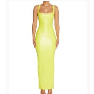 Naked Wardrobe Neon Yellow/green faux leather Maxi Dress